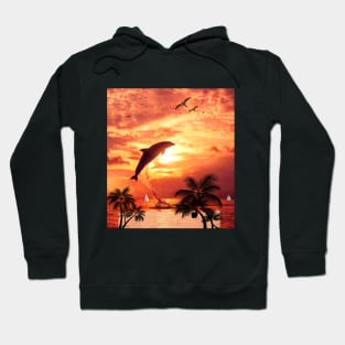 Dolphins - Birds - Ocean - Palm Trees - Sailboats Hoodie